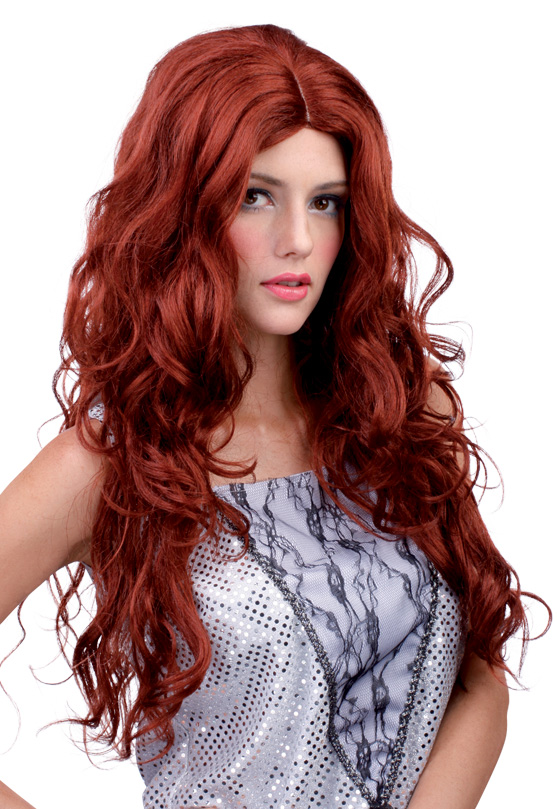 Perruque ondulée longue rousse femme - Famille en Fête